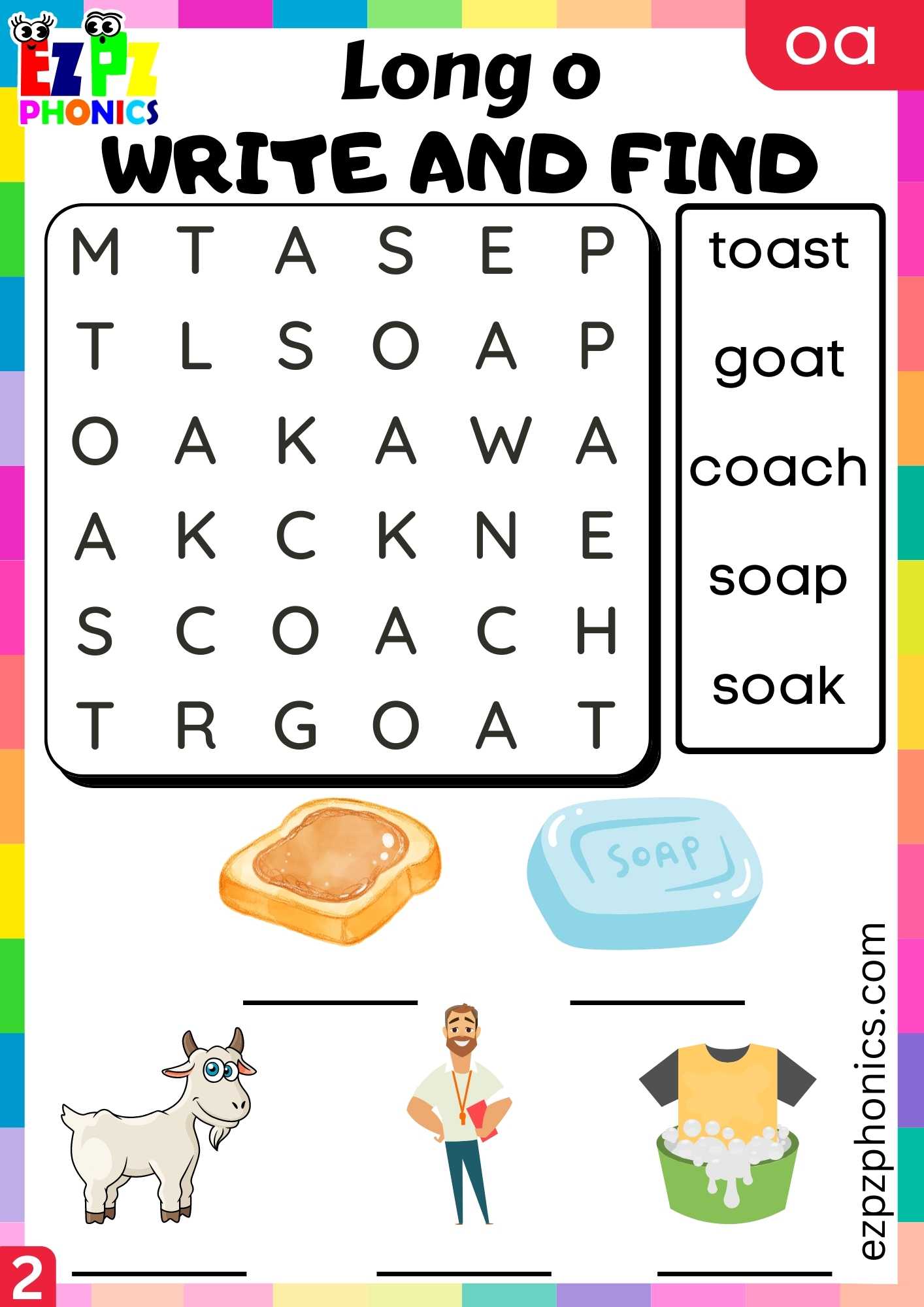 Group2 OA Words Write And Find Long O Phonics Worksheet